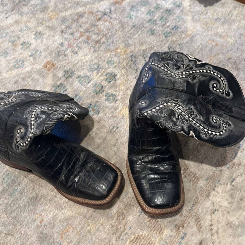 Ferrini Black Cream Stitching Western Boots